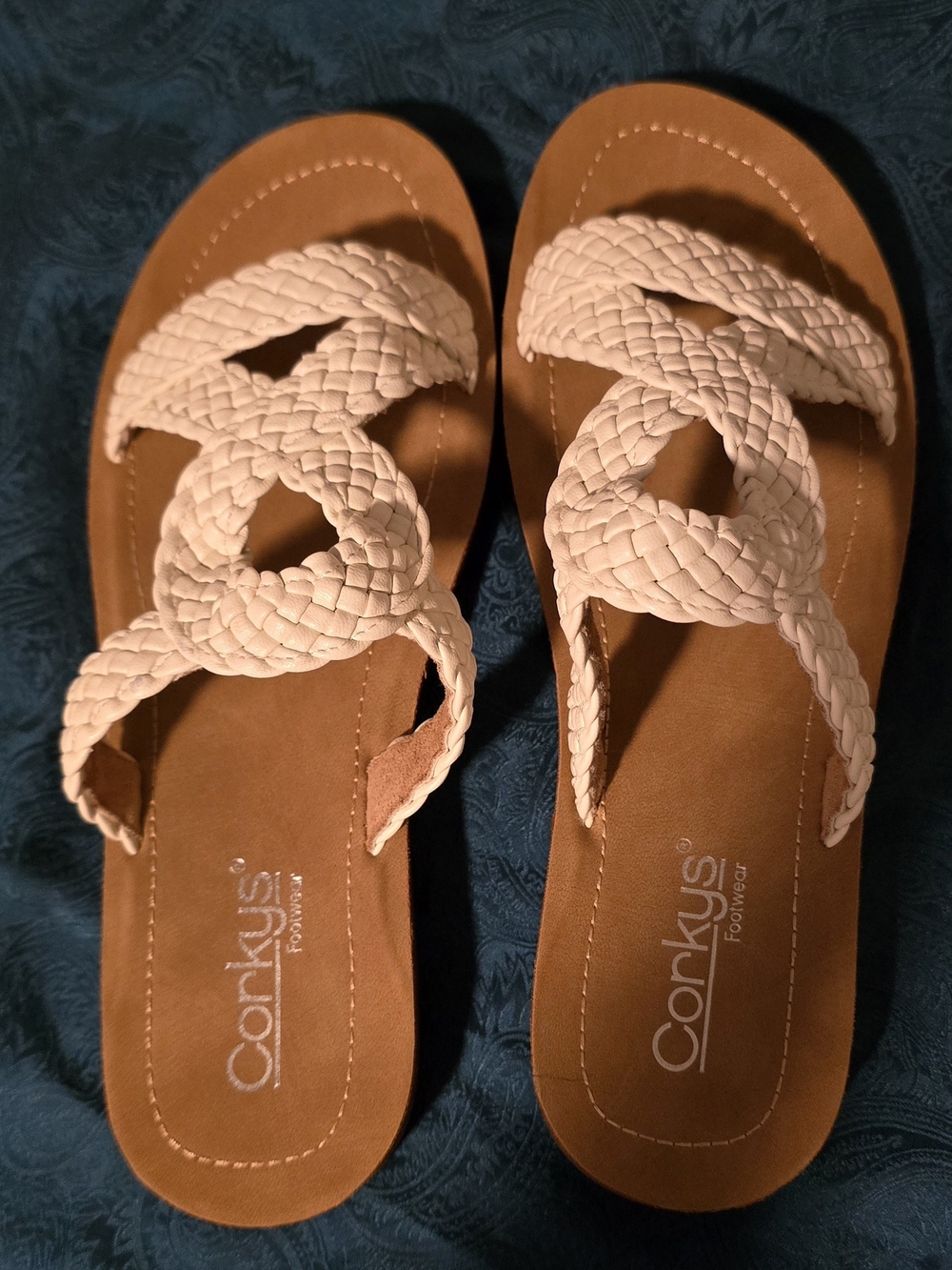 Corkys Braided Strap Slide Sandals in Cream/Tan